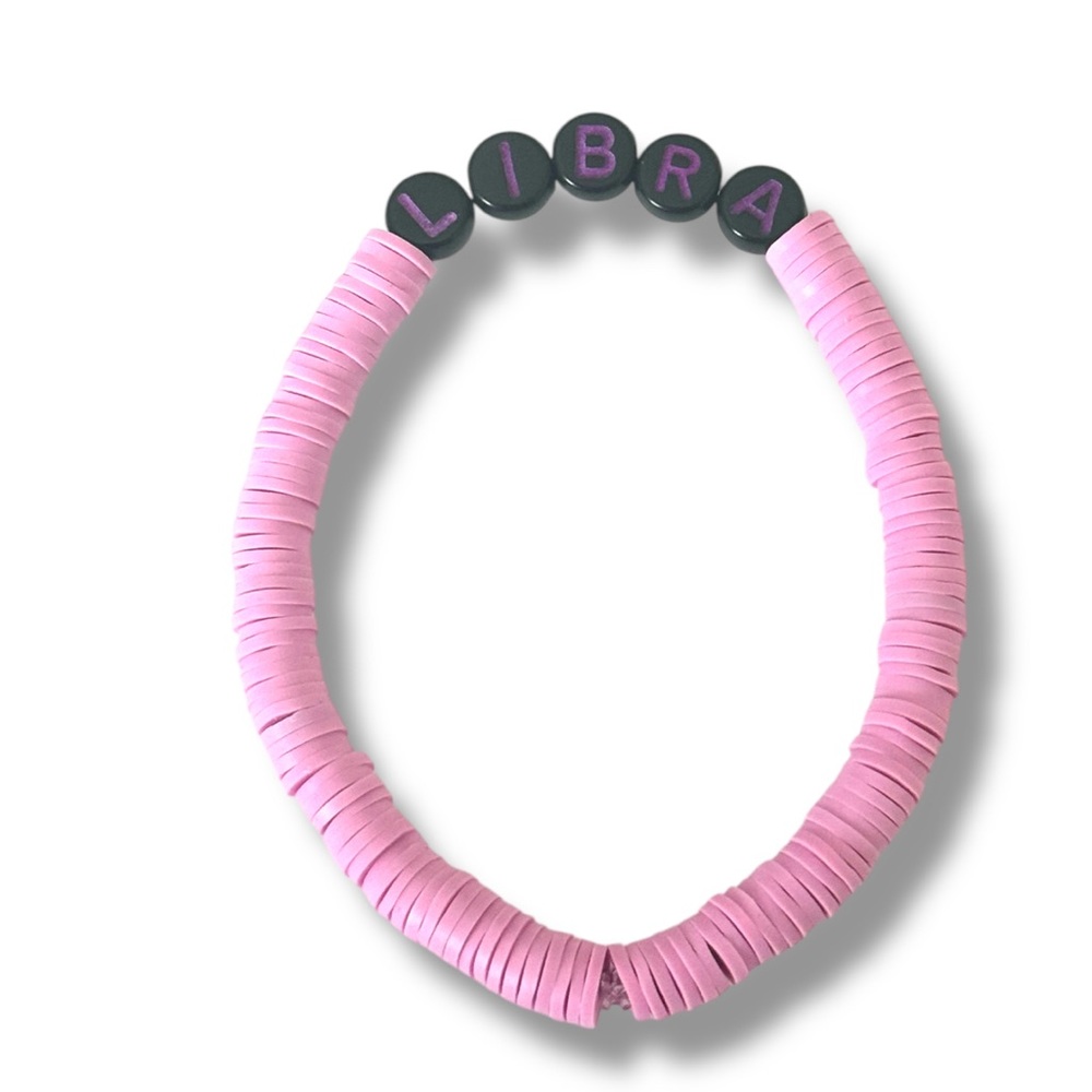 3 FOR $10 HANDCRAFTED Pink Libra Clay Letter Beaded Bracelet